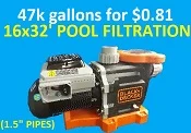 20x40 pool filtration schedule 1.5 inch pipe / Black + Decker 1.5hp pump