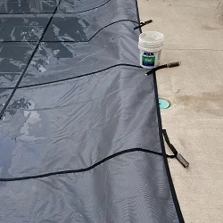 rectangle pool 

with diving board safety cover installation progress pictures