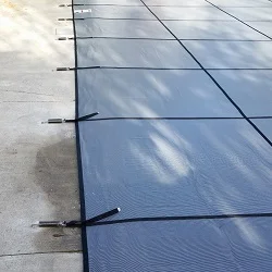 rectangle pool with 

diving board safety cover installation progress pictures