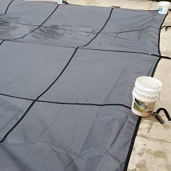 rectangle pool with
diving board safety cover installation progress pictures
