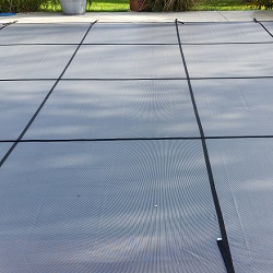 rectangle pool with
diving board safety cover installation progress pictures