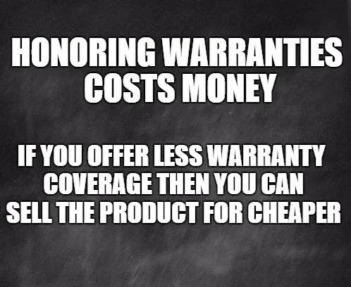 less warranty for products means cheaper prices